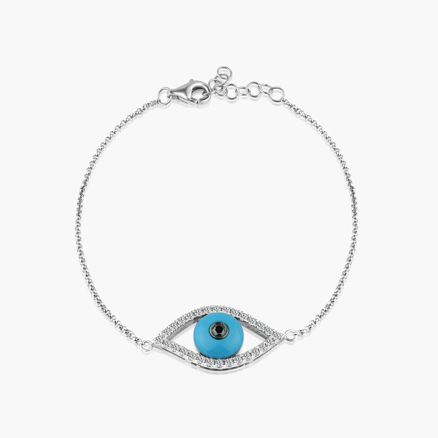 14K White Gold Dainty Evil Eye Bracelet - B20553BF