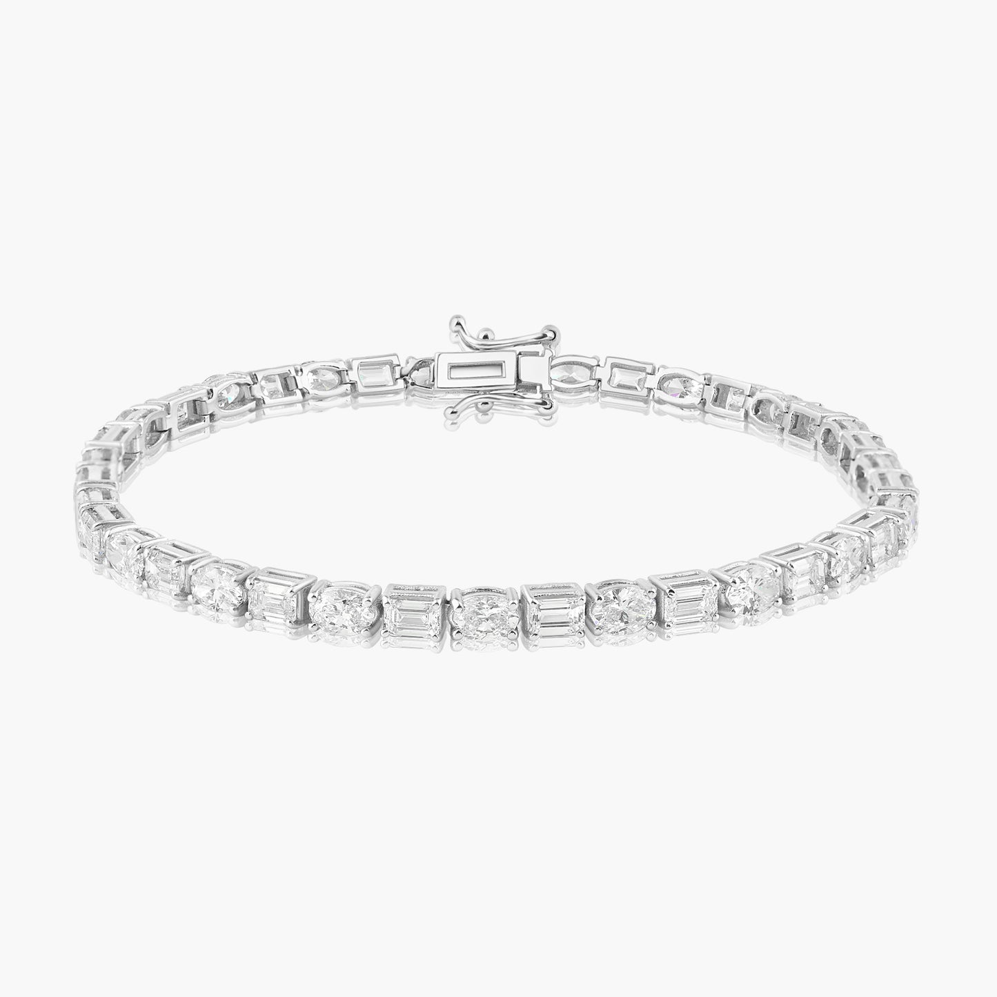 14K White Gold Mixed Cut Diamond Tennis Bracelet-B4784BMC
