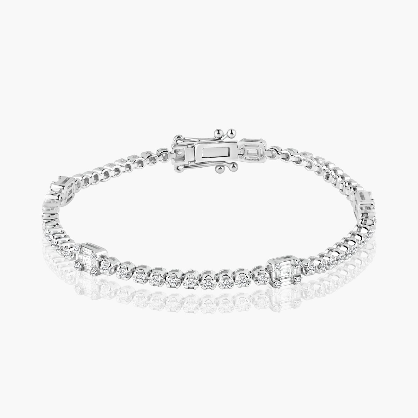 14K White Gold Baguette Tennis Bracelet-B60544408