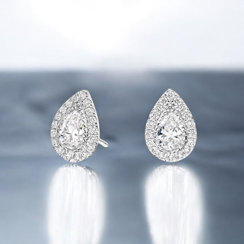 Pear Lab Grown Diamond Halo Stud Earrings