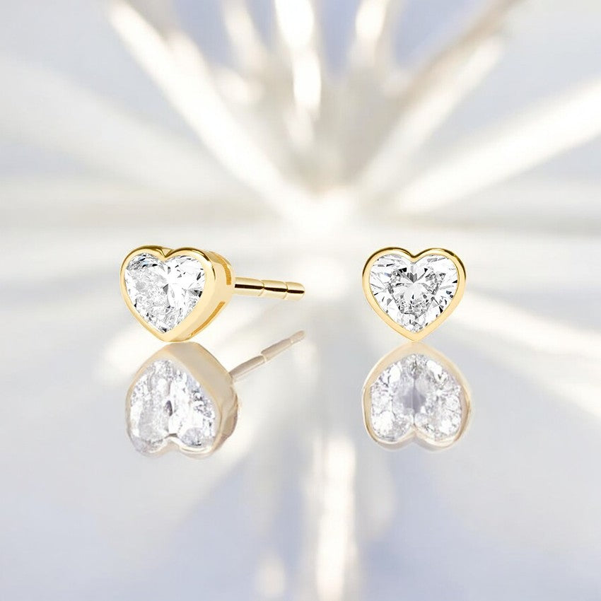 Heart Shaped Lab Diamond Bezel Stud Earrings
