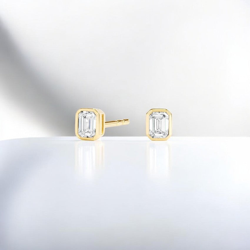 Emerald Cut Lab Diamond Bezel Stud Earrings