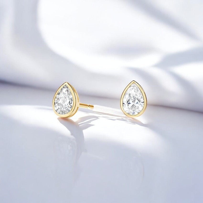 Pear Shaped Lab Diamond Bezel Stud Earrings
