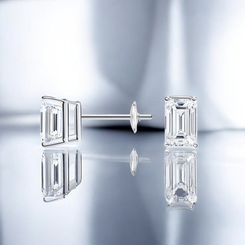 Emerald Cut Diamond Stud Earrings
