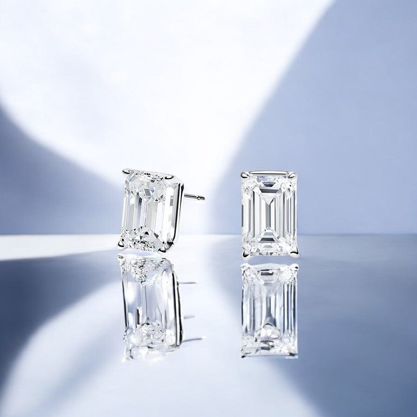 Emerald Cut Lab Grown Diamond Stud Earrings