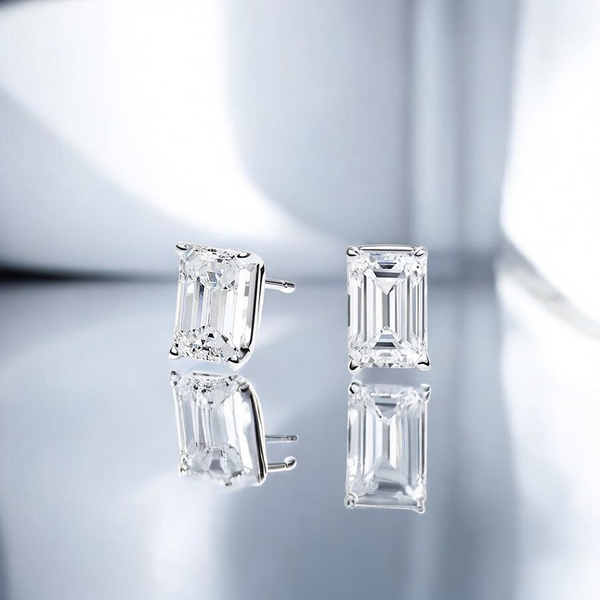 Emerald Cut Diamond Stud Earrings