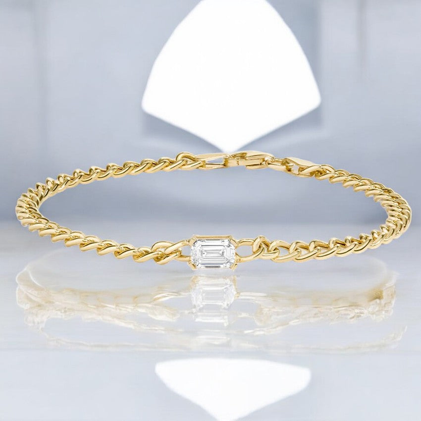 14K Yellow Gold Chain Link Lab Diamond Bracelet