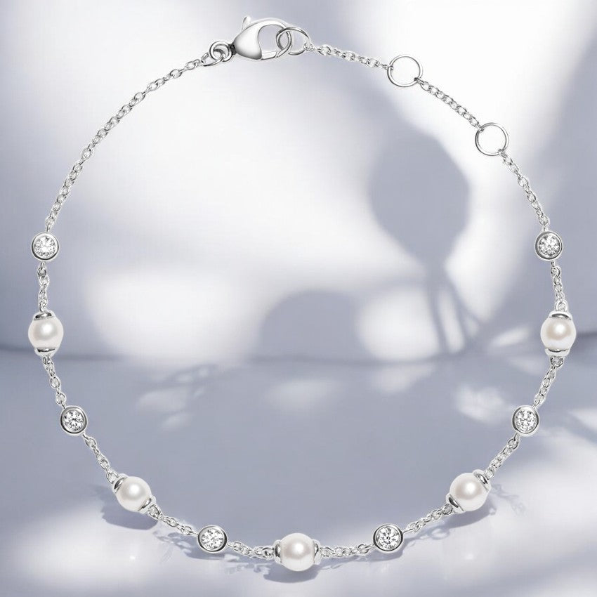 Pearl and Lab Diamond Station Bracelet