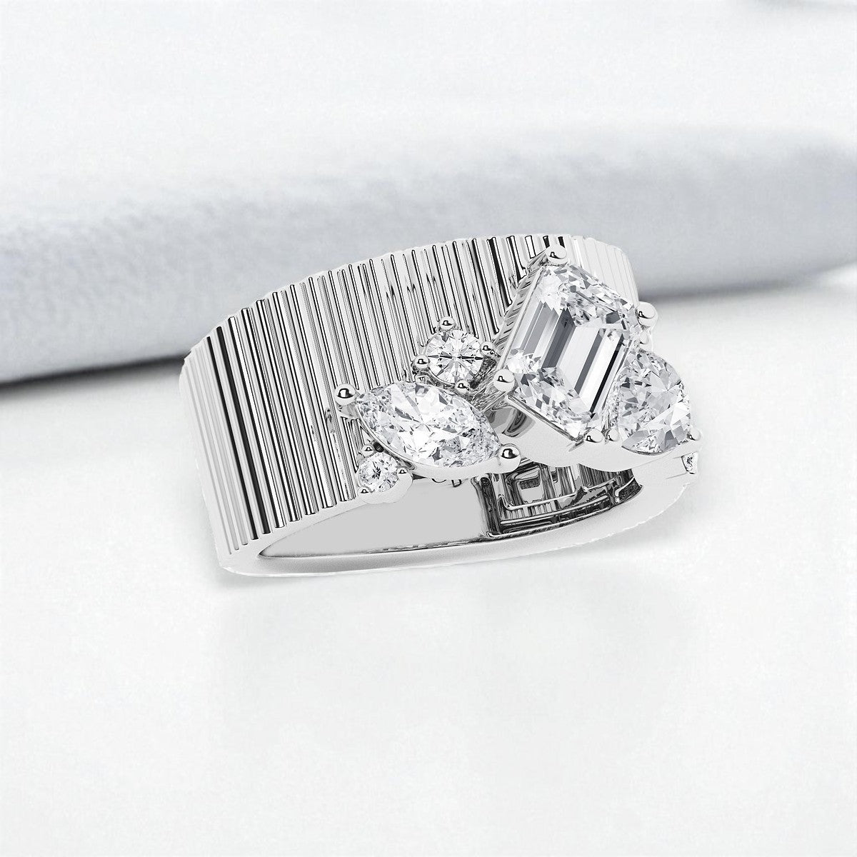 Multi-Shape Lab Grown Diamond Corrugated Cigar Fashion Band