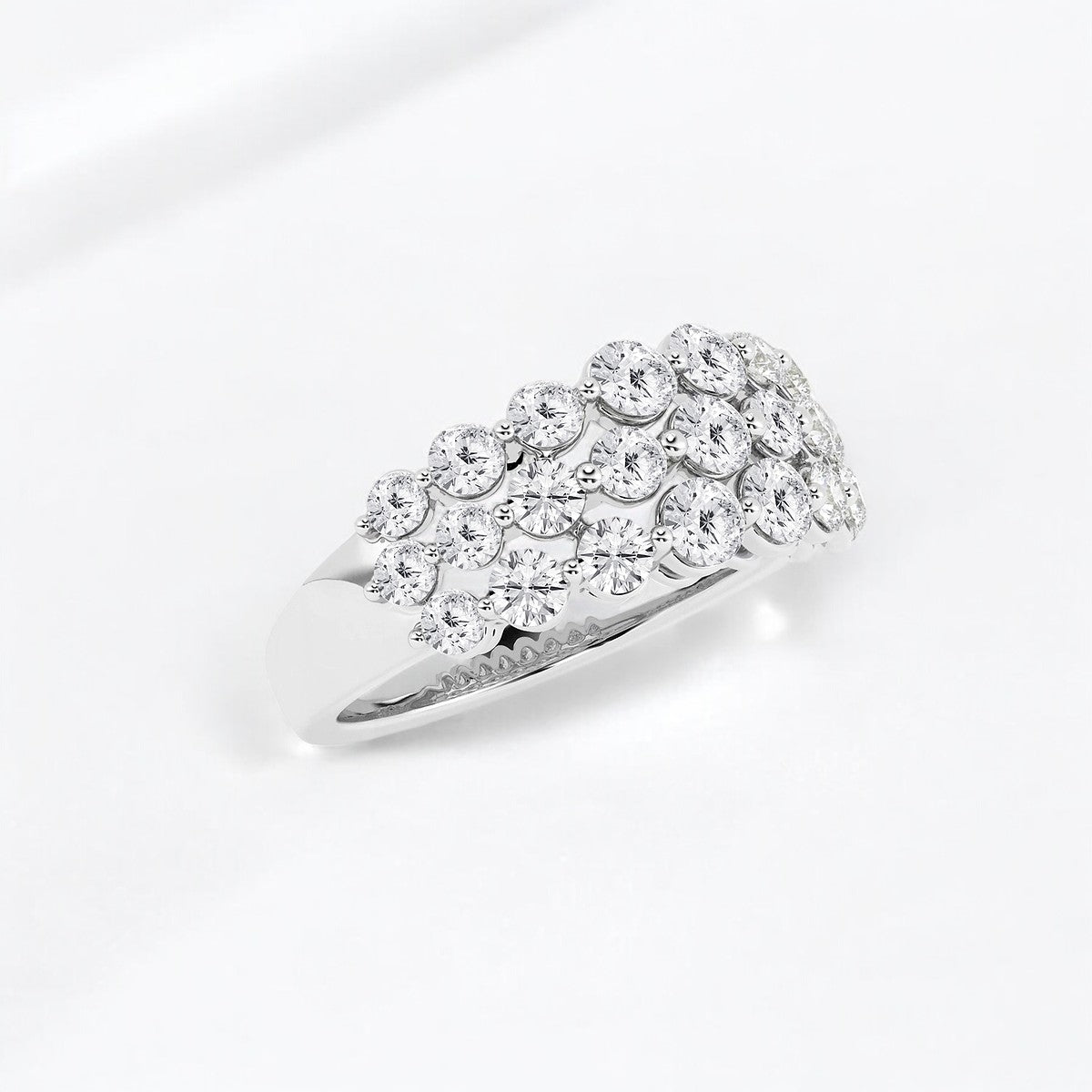 Round Lab Grown Diamond Floating Three Row Fashion Band