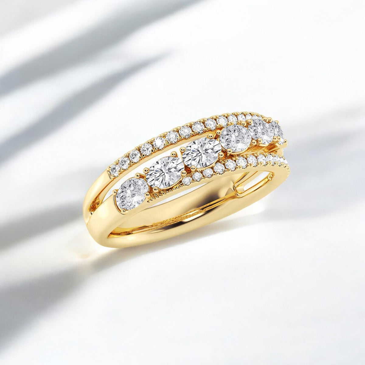 Oval and Round Lab Grown Diamond Crossover Fashion Band