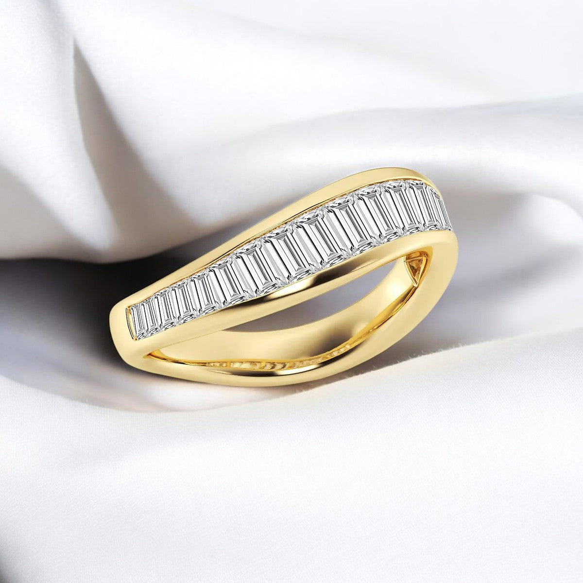 Baguette Lab Grown Diamond Curved Stackable Rings