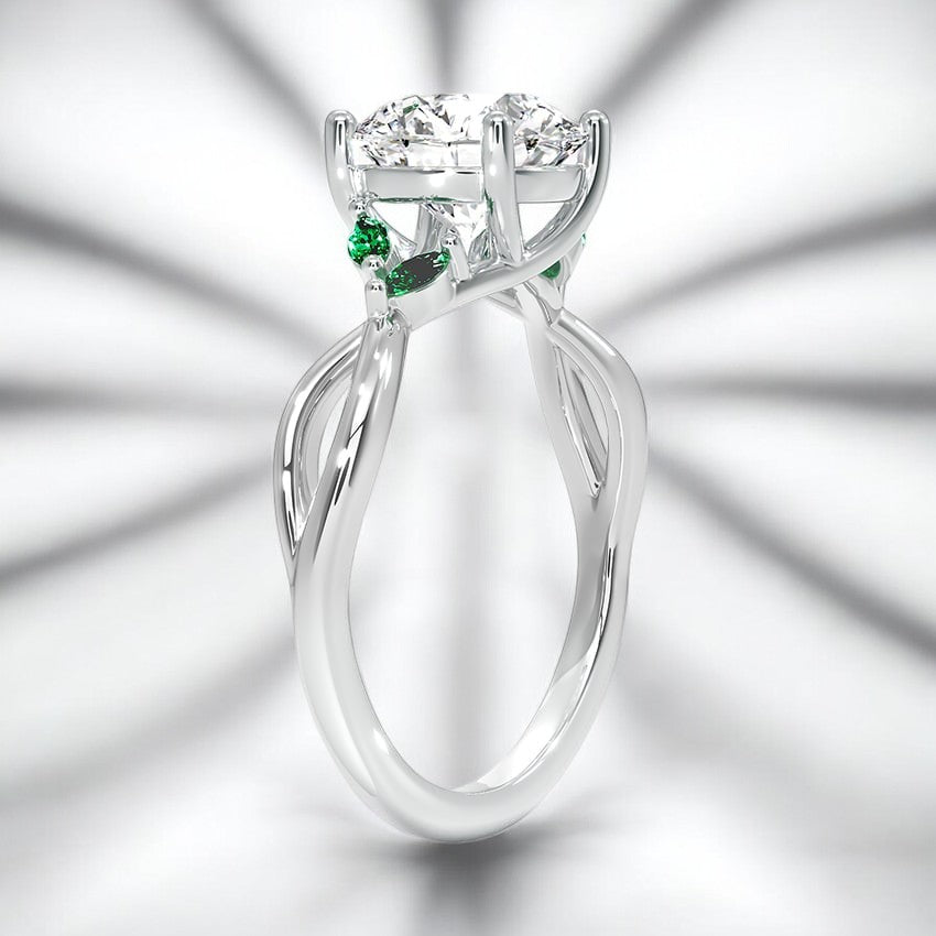 Engagement Ring with Lab Emerald Accents - Enduring Beauty with a Contemporary Edge