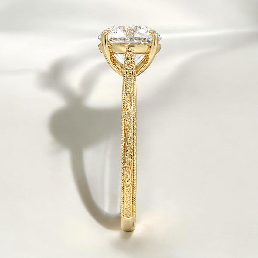 Engraved Lab Grown Diamond Engagement Ring - For the Modern Bride with a Classic Heart