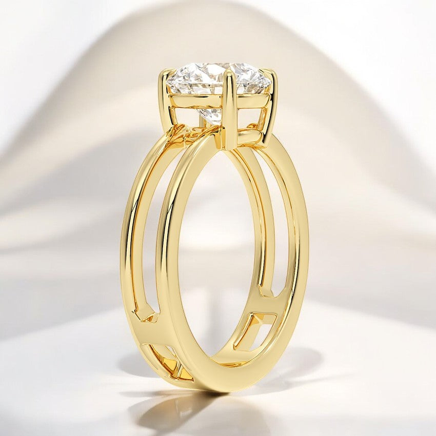 Open Double Band Solitaire Lab Grown Diamond Engagement Ring - Intricately Designed for Modern Brides