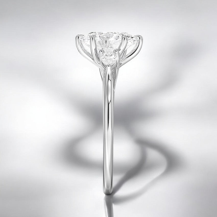 Three Stone Pear Lab Grown Diamond Engagement Ring