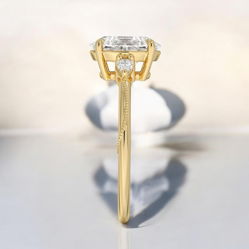 Three Stone Pear Lab Grown Diamond Engagement Ring