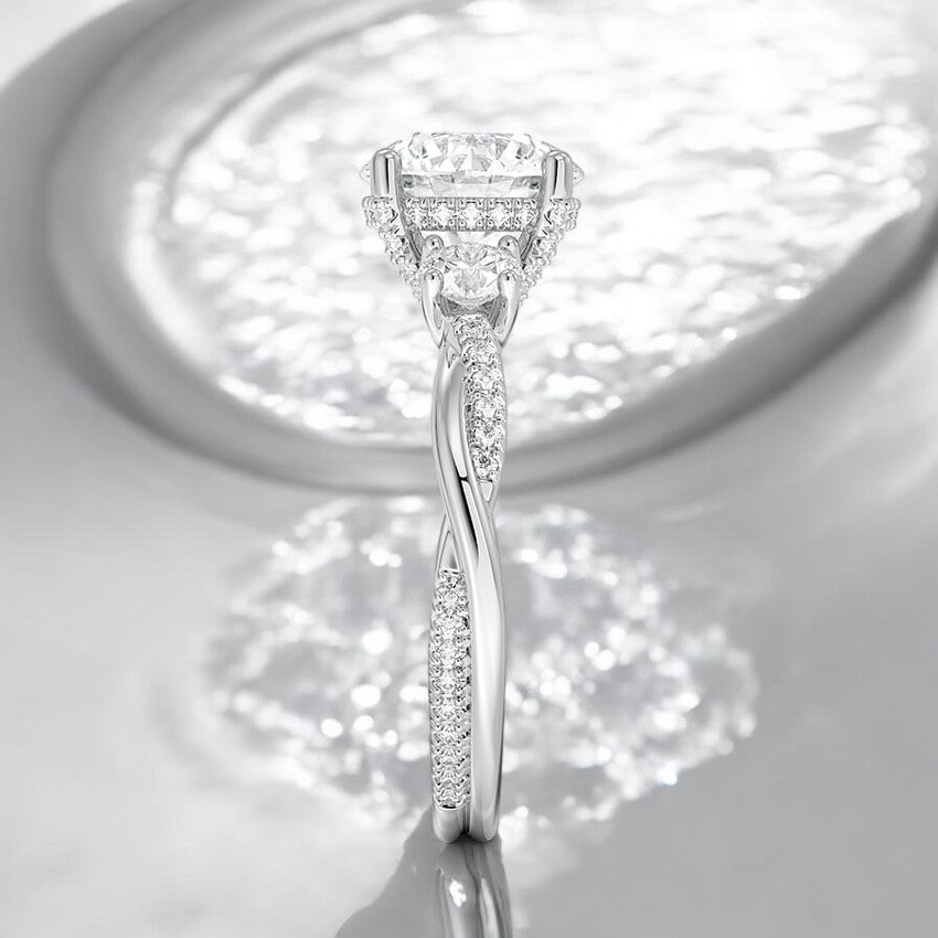 Twisted Vine Three Stone Lab Grown Diamond Engagement Ring