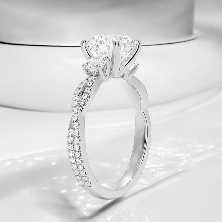 Luxe Three Stone Petite Twisted Vine Lab Grown Diamond Engagement Ring