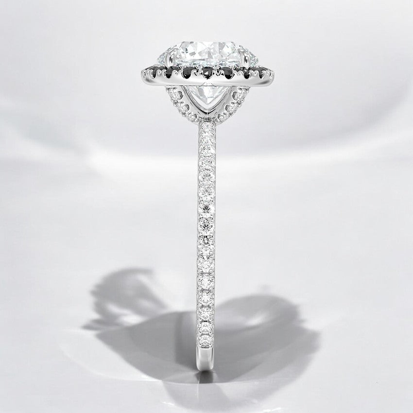 Halo Lab Grown Diamond Engagement Ring with Black Diamond Accents - A Modern Twist on a Classic