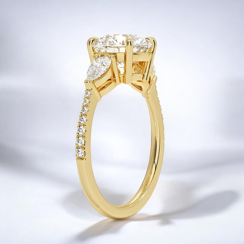 Accented Three Stone Lab Grown Diamond Engagement Ring