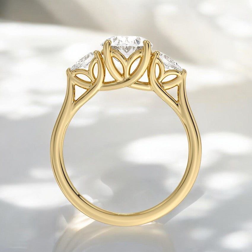 Three Stone Pear Lab Grown Diamond Engagement Ring