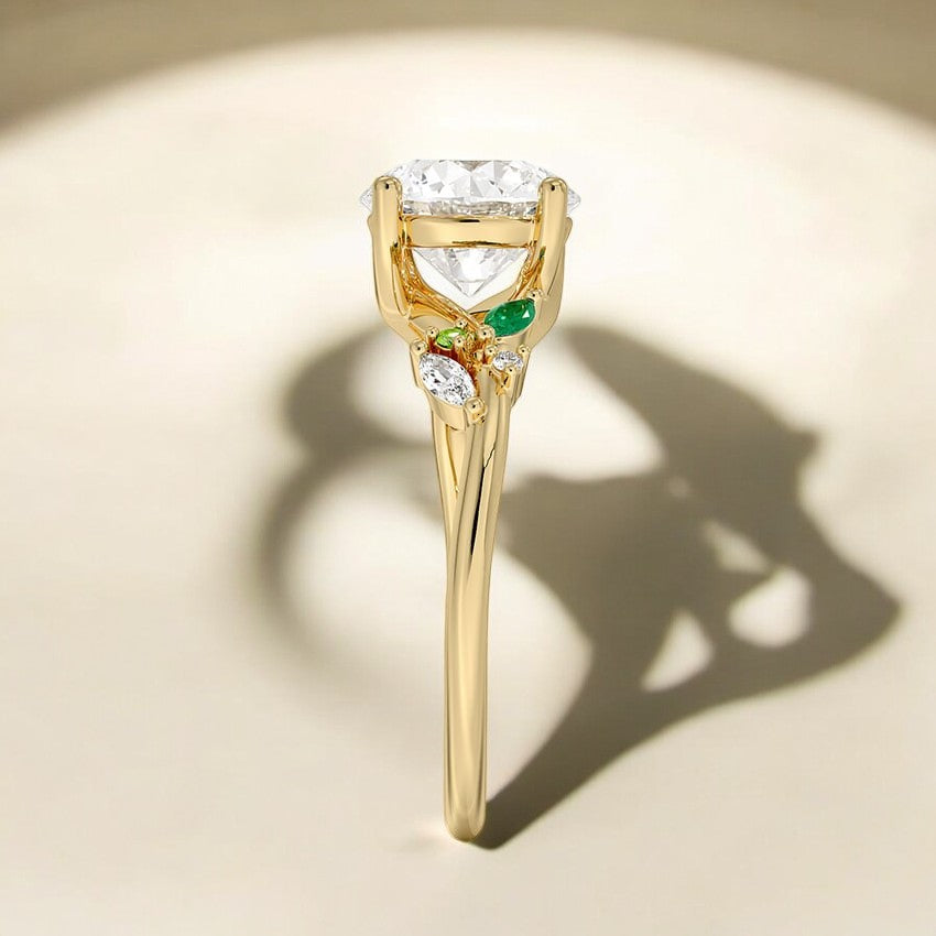 Lab Grown Diamond Engagement Ring with Lab Emerald Accents - A Shining Symbol of Commitment