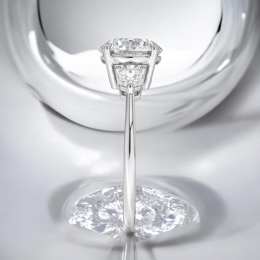 Bullet Shape Three Stone Lab Grown Diamond Engagement Ring