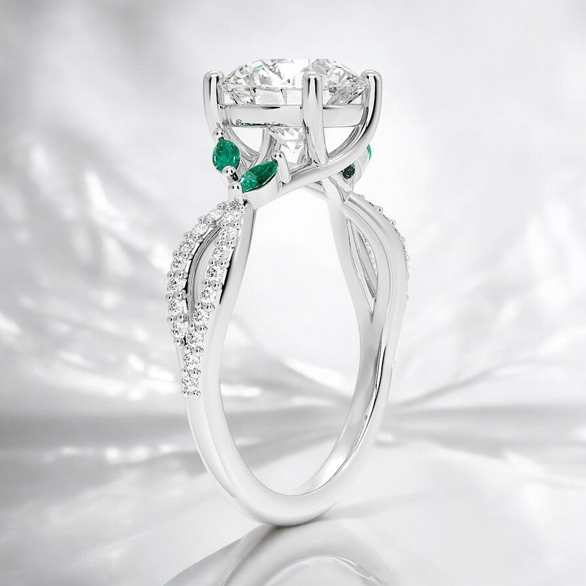 Lab Emerald and Lab Grown Diamond Engagement Ring - Modern Sophistication with Vintage Charm