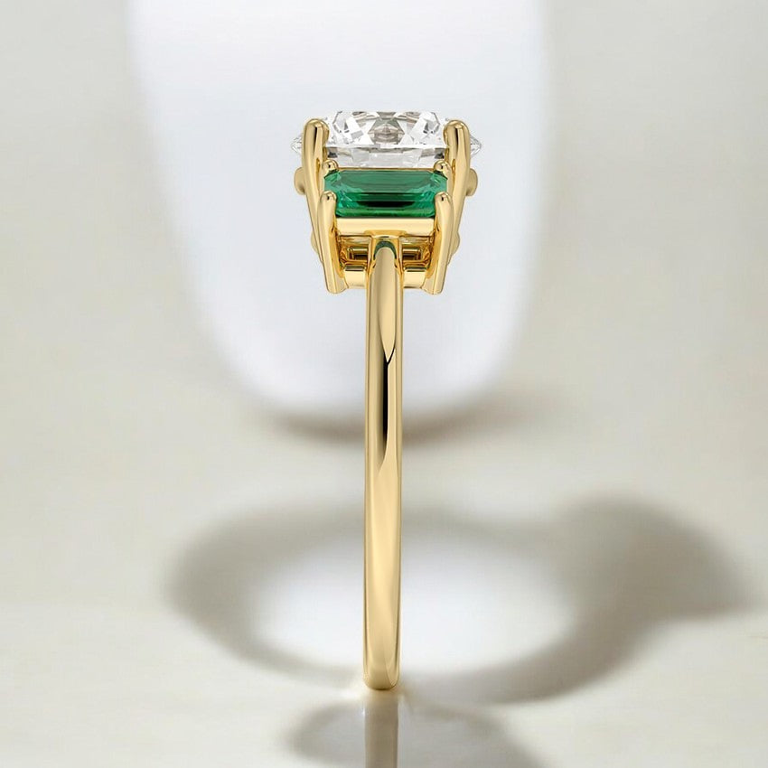 Luxe Three Stone Lab Emerald Engagement Ring