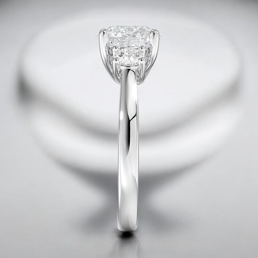 Petite Three Stone Trellis Lab Grown Diamond Engagement Ring