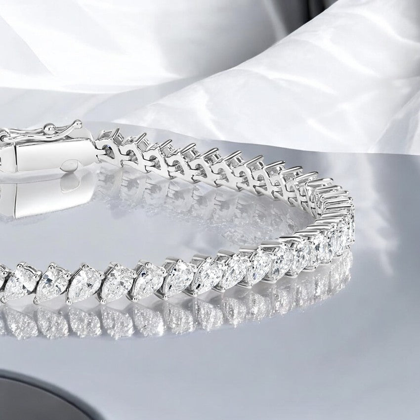 White Angled Pear Lab Diamond Tennis Bracelet