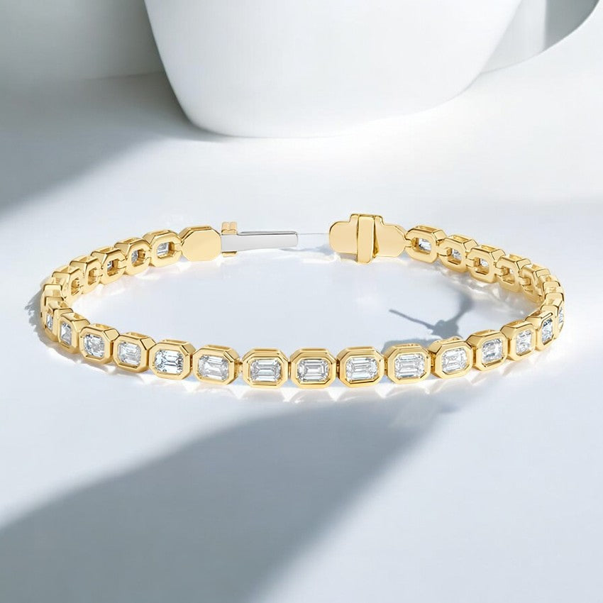 Yellow Emerald-Cut Lab Diamond Bezel Tennis Bracelet