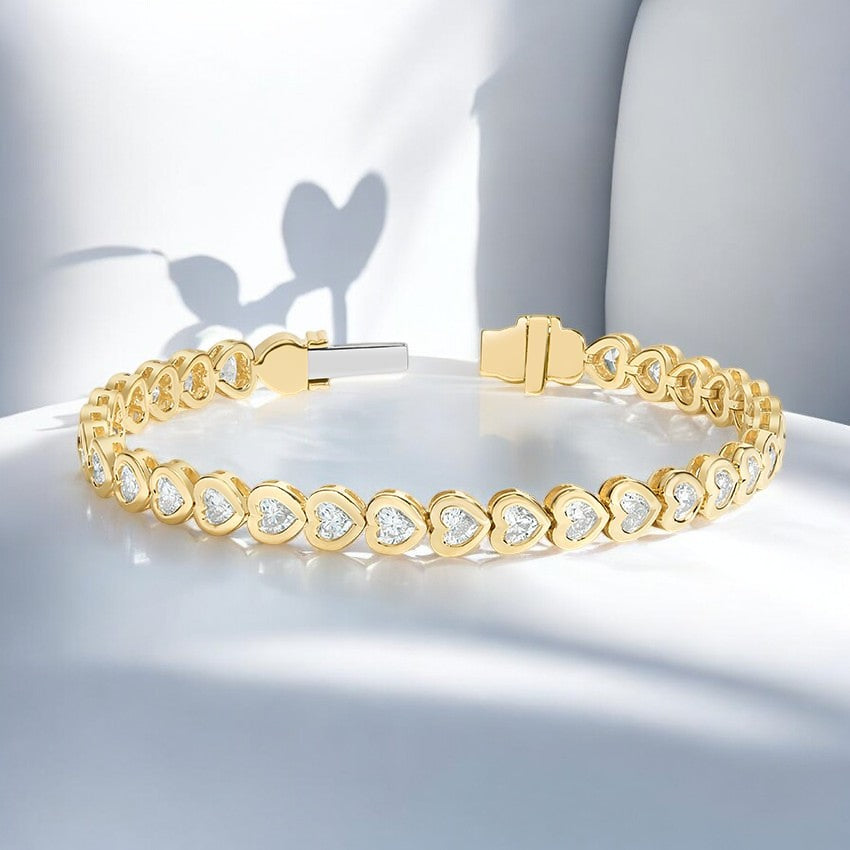 Yellow Heart Shaped Lab Diamond Bezel Tennis Bracelet
