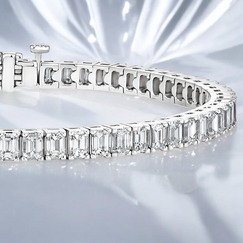 White Emerald Cut Lab Diamond Tennis Bracelet