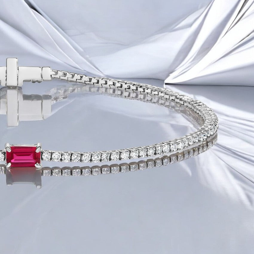 White Beatrice Lab Ruby and Lab Diamond Tennis Bracelet
