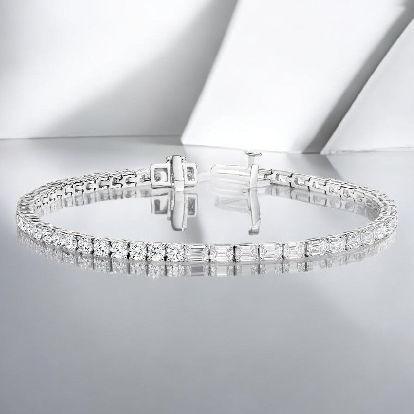 White Elise Round and Emerald Cut Lab Diamond Tennis Bracelet