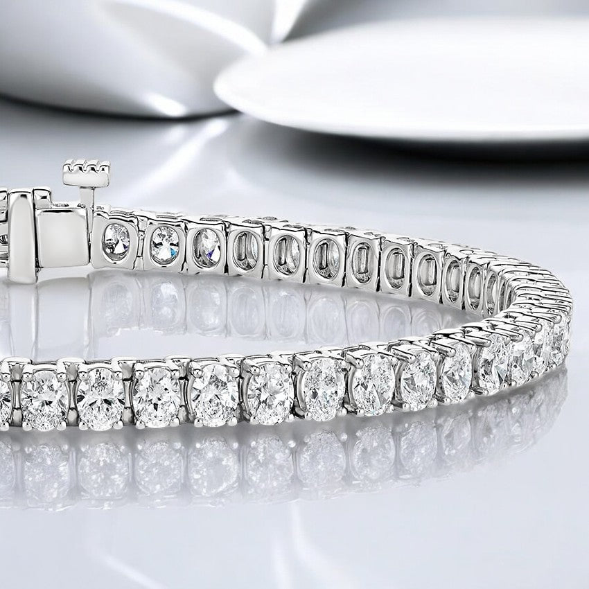 White Oval Lab Diamond Tennis Bracelet