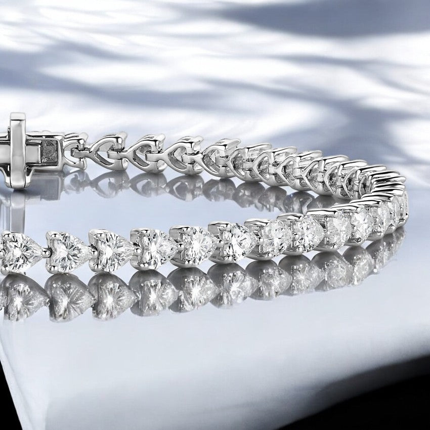 White Heart Shaped Lab Diamond Tennis Bracelet