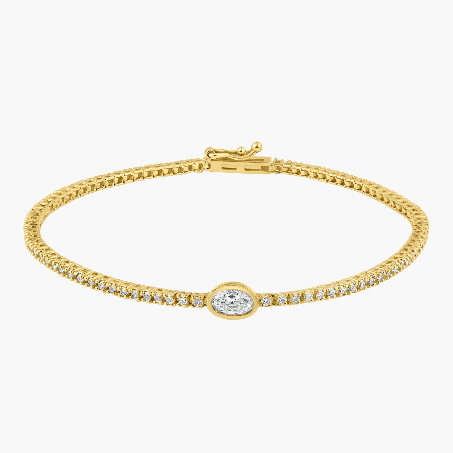14K Yellow Gold Center Oval Bezel Tennis Bracelet-BT4-1.3BOV30SE