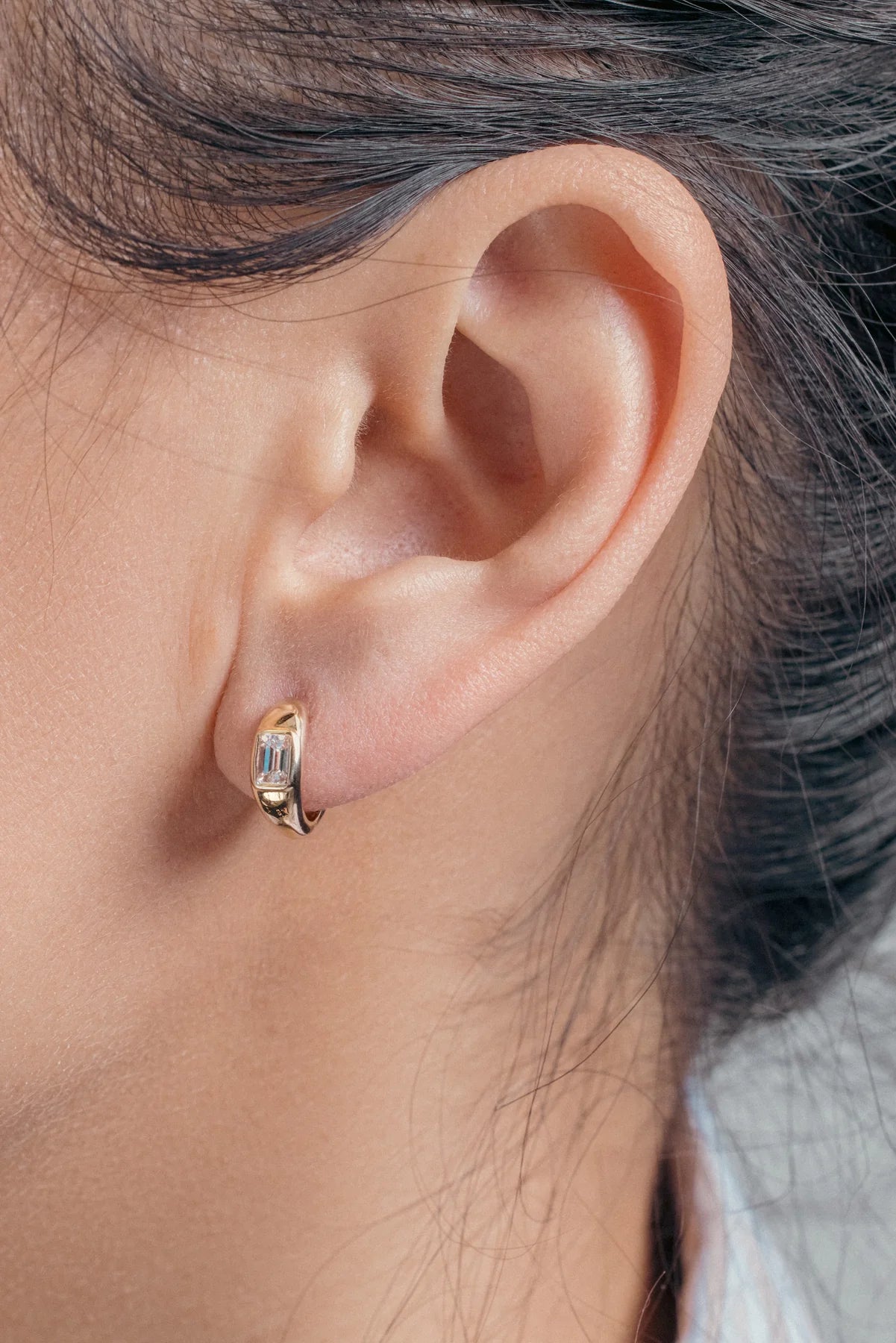 14K Yellow Gold Emerald Cut Huggies - E06197