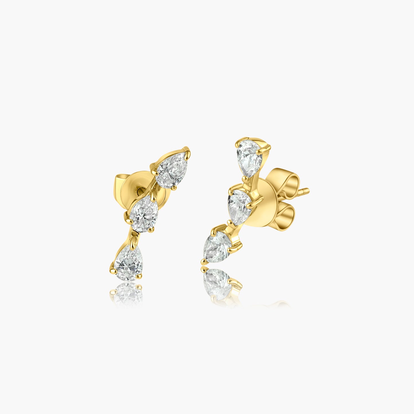 14K Yellow Gold Pear Diamond Ear Climber Earrings - E60546202