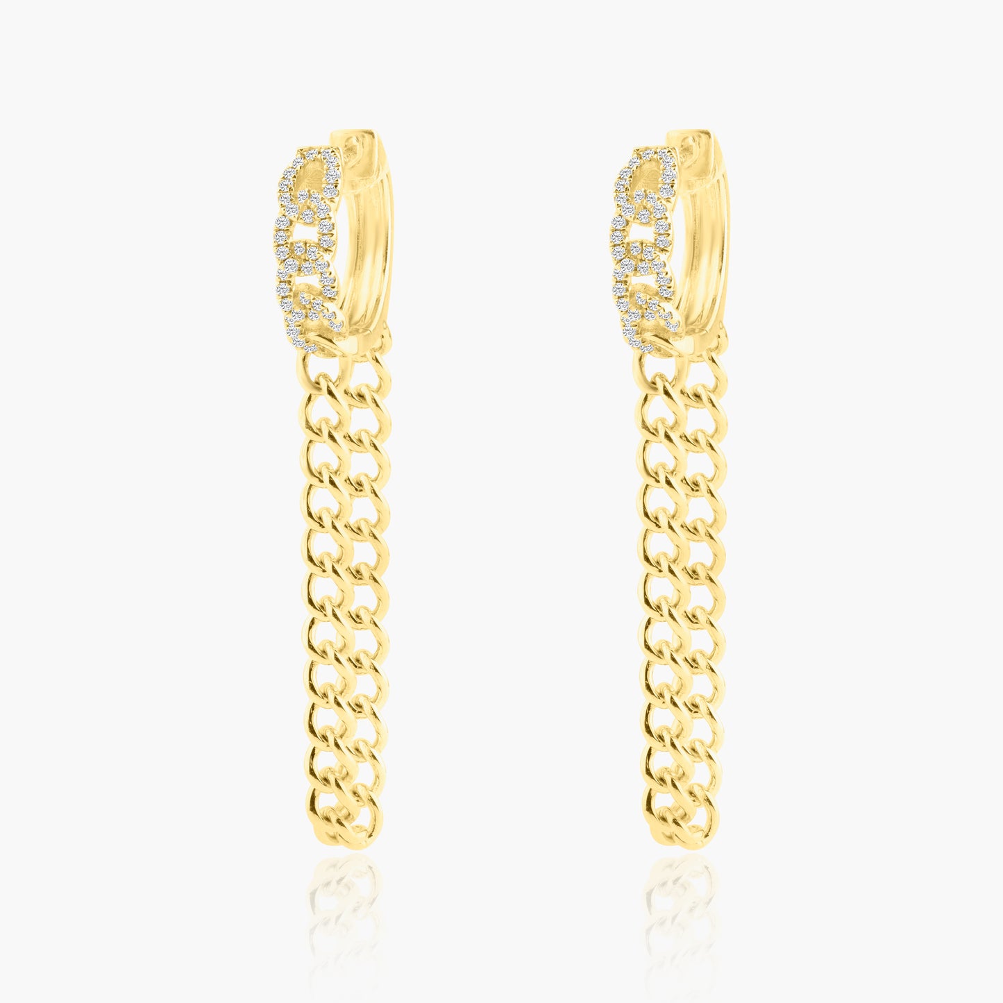 14K Yellow Gold Chain Link Dangle Huggies-E60608802