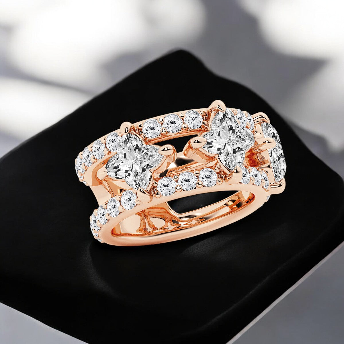 Flower Lab Grown Diamond Three Stone Fashion Ring