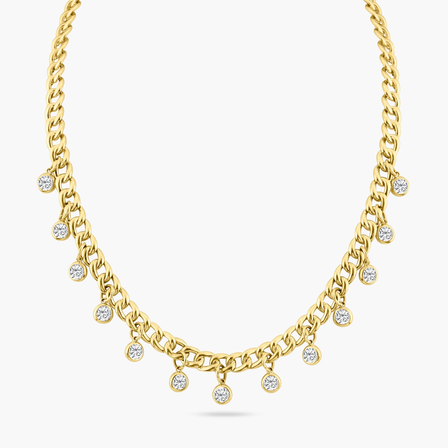 14K Yellow Gold Bezel Chain Link Necklace - N60620402