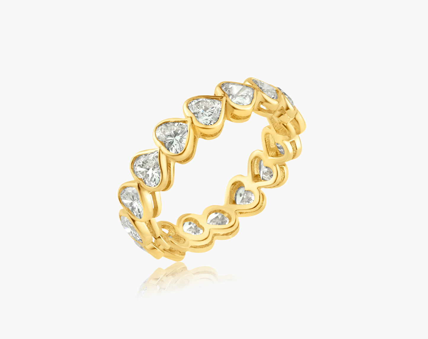 14K Yellow Gold Heart Bezel Eternity Band - R606025