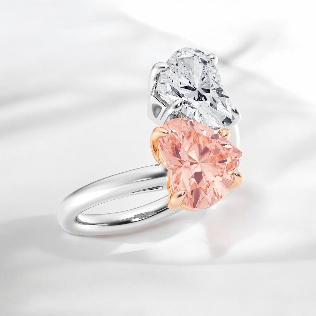 Fancy Pink Heart Lab Grown Diamond Two Stone Bypass Fashion Ring