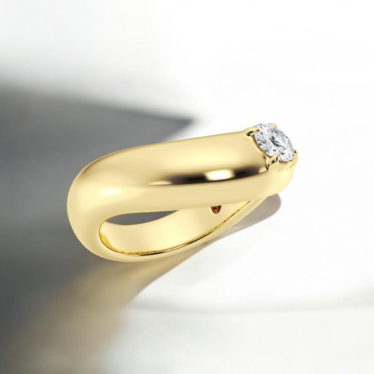 Round Lab Grown Diamond Crescent Shape Contour Fashion Ring