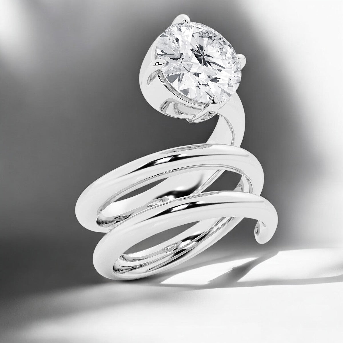 Round Lab Grown Diamond Spiral Single Stone Fashion Ring