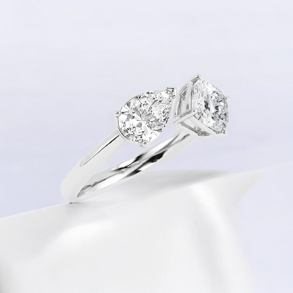 Toi Et Moi Pear and Cushion Fashion Ring